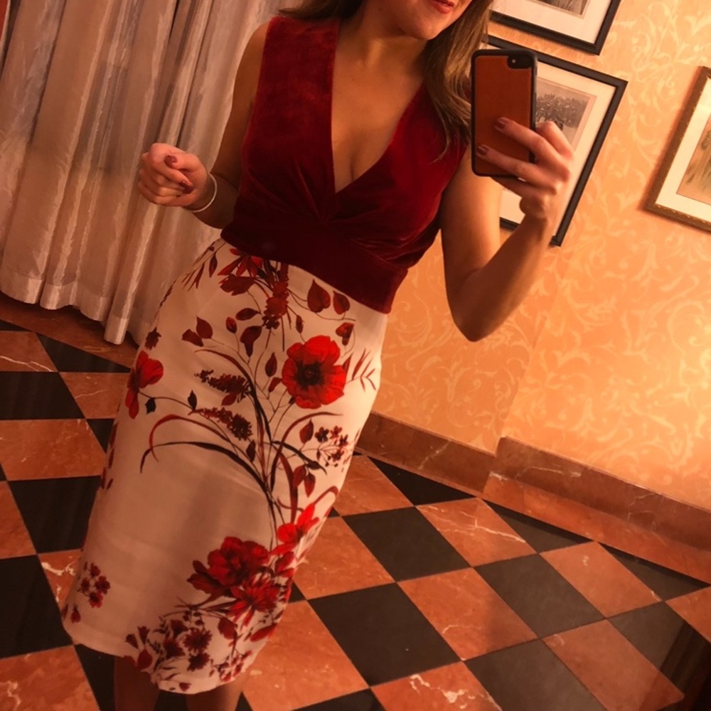 Sachi & Babi red velvet and floral cocktail dress - Sz 4